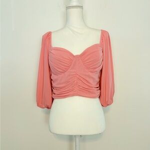 Lulus Pretty Precious Pink Mesh Puff Sleeve Bustier Crop Top. Size XL. NWT